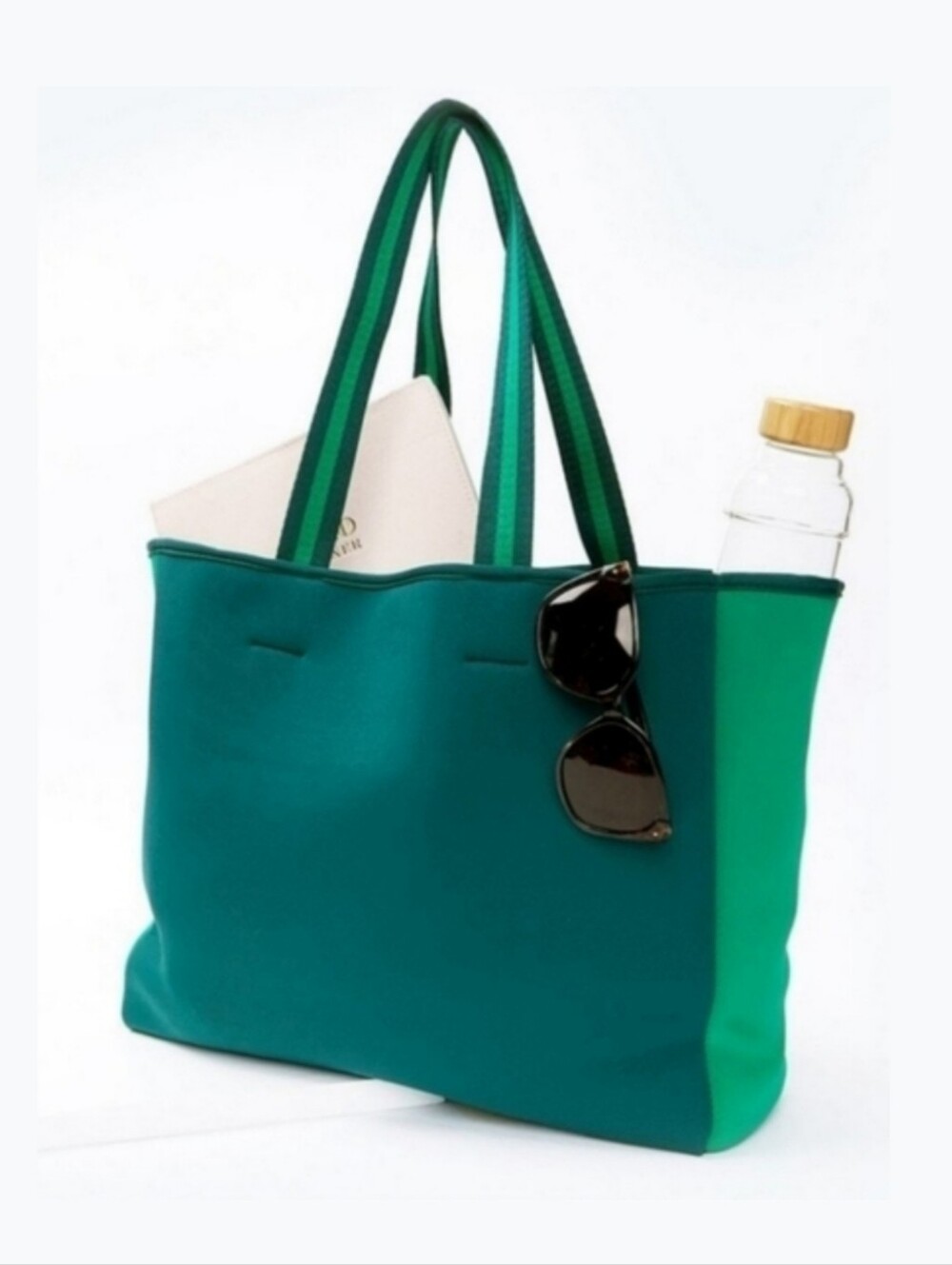 Summersalt Green Striped Neoprene Perfect Beach Tote Bag